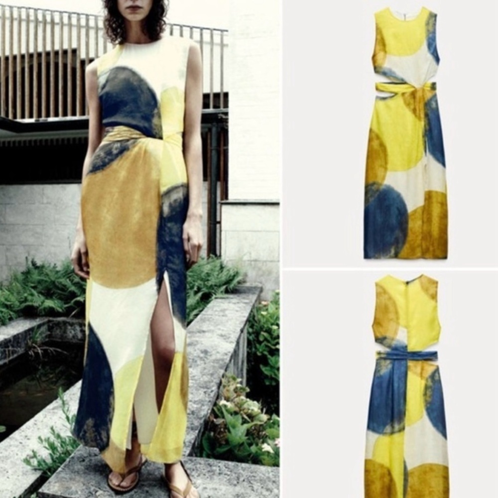 Zara Cut Out Printed Midi Dress XS